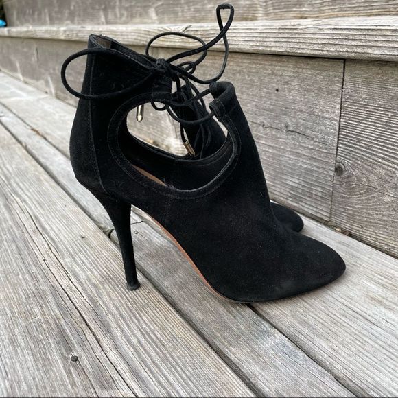AQUAZZURA Babe 105 black suede tie ankle bootie high heels 6 - Picture 3 of 13
